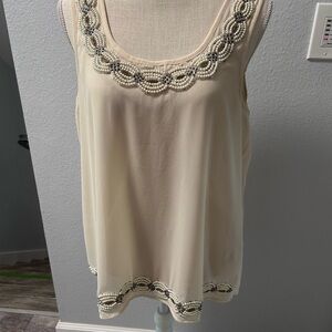 Sheer Cream Sleeveless Top with Pearl and Bead Embellishment